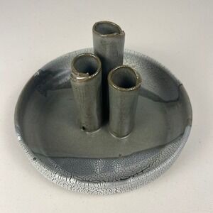 Parkville Pottery MO Signed Cecil Ikebana Flower Frog Tube Vase Crackle Glaze